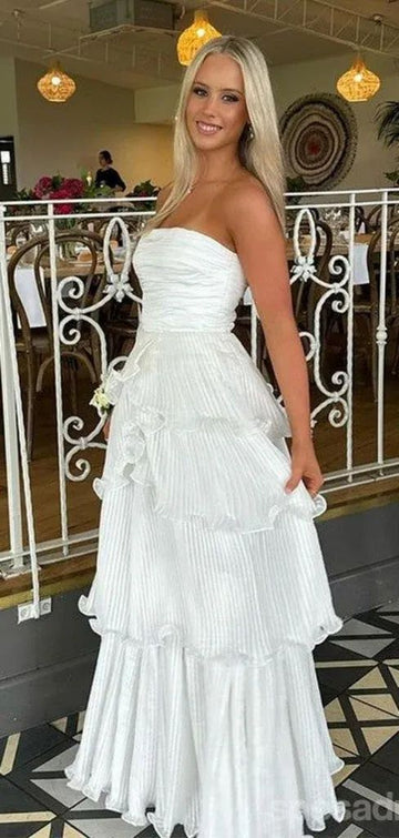 Soft Sweetheart Sleeveless A-line White Evening Prom Dresses SD1564